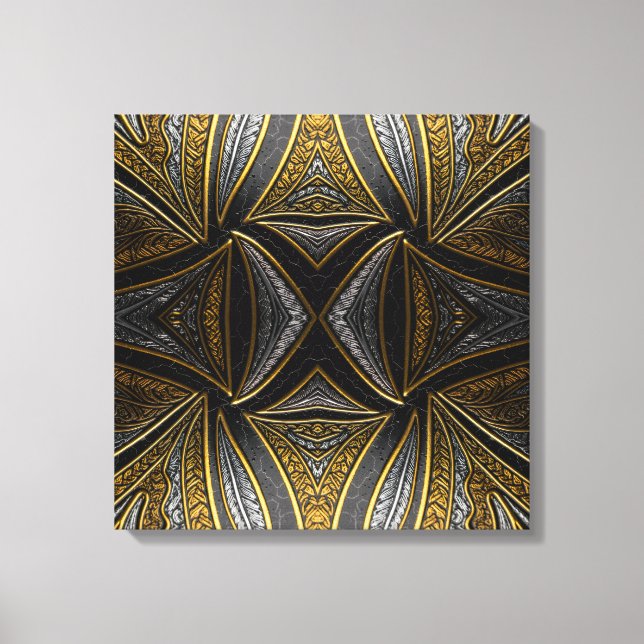 Gilded Mosaic Luxe – Black & Gold Tiled Metal Wall Canvas Print (Front)