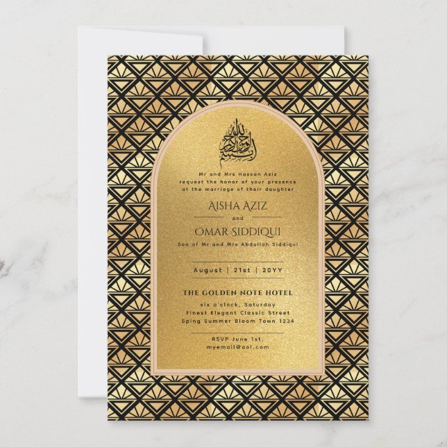 Gilded Nikah Faire-part de mariage Chic Or islamiq (Devant)
