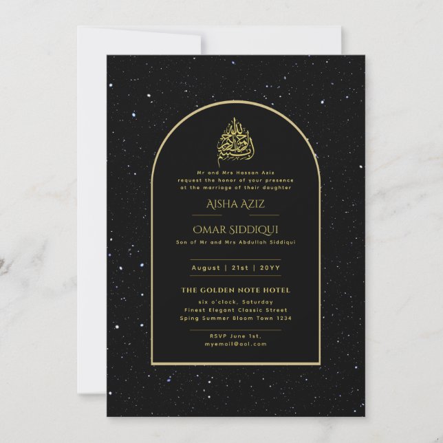 Gilded Nikah Faire-part de mariage Chic Or islamiq (Devant)