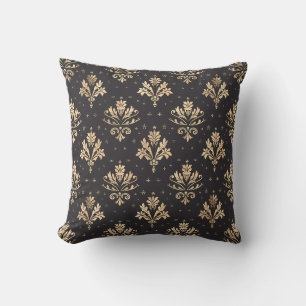 Gilded Noir Damask Princesscore Throw Pillow