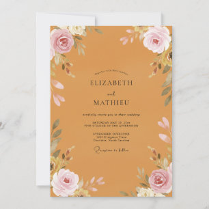Gilded Ochre Painted Foliage Wedding Invitation