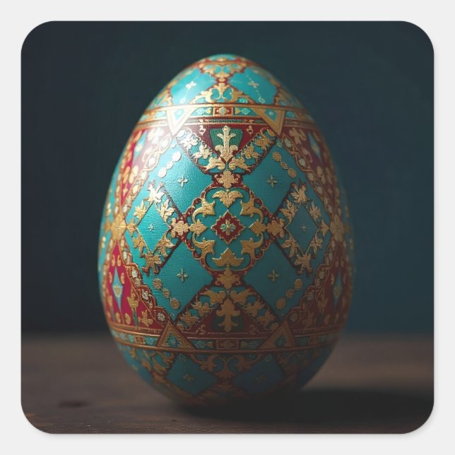 Gilded Patchwork Easter Egg Square Sticker (Front)