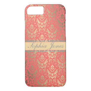 Gilded Peach Elegant Faux Shimmer Damask iPhone 8/7 Case