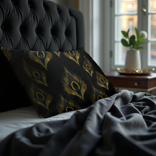 Gilded Peacock Art Deco - Luxe Deco Gold & Grey Throw Pillow