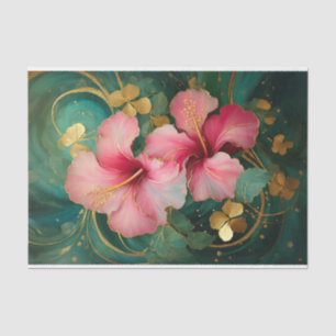 Gilded Pink Hibiscus Gold, Formal Florals Tissue Paper