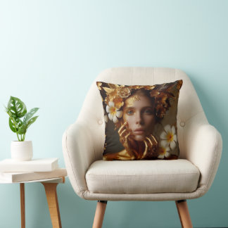 Gilded Pre-Raphaelite Woman 3 Throw Pillow