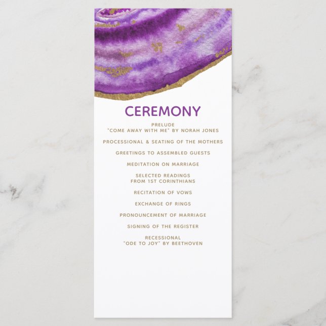 Gilded Purple Agate Wedding programs (Front)