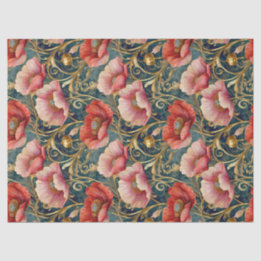 Gilded Red and Pink Poppies, Allover pattern Tissue Paper