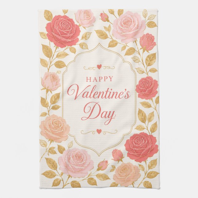Gilded Rose Valentine Romance Kitchen Towel (Vertical)