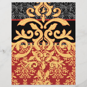 Gilded Royal Red, Black & Gold Damask Letterhead
