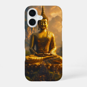 Gilded Seated Buddha Under a Sunset Sky iPhone 16 Case