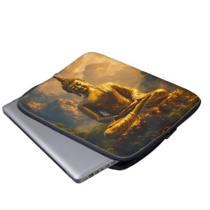 Gilded Seated Buddha Under a Sunset Sky Laptop Sleeve