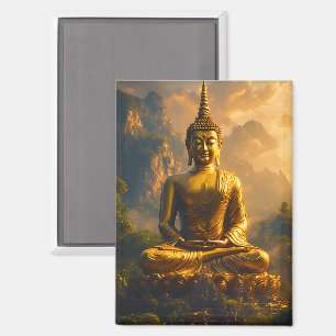 Gilded Seated Buddha Under a Sunset Sky Magnet