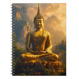 Gilded Seated Buddha Under a Sunset Sky Notebook