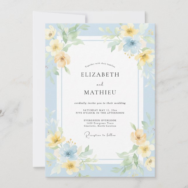 Gilded Sky Butter Wildflower Wedding Invitation (Front)