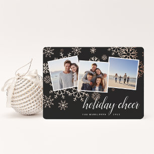 Gilded Snow   Snowflake Photo Collage Rose Gold Foil Holiday Card