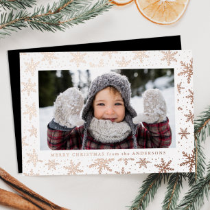 Gilded Snowflakes Photo Rose Gold Foil Holiday Card