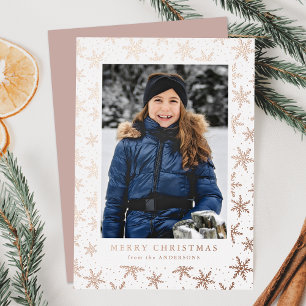 Gilded Snowflakes Photo Rose Gold Foil Holiday Card
