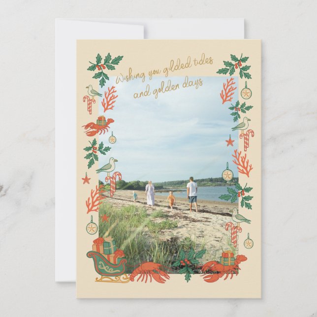 Gilded Tides Coastal Christmas Photo Card (Front)