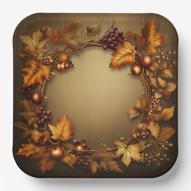 Gilded Treasures of Fall: Wreath Harvest Paper Plate (Front)