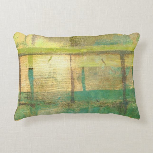 Gilded Turquoise and Green Abstract Painting Accent Pillow (Front)