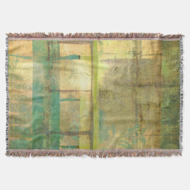 Gilded Turquoise and Green Abstract Painting Throw Blanket (Front)