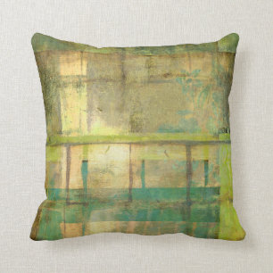 Gilded Turquoise and Green Abstract Painting Throw Pillow