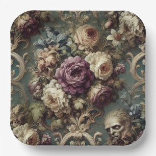 Gilded Unease – Gothic Victorian Floral Design Paper Plate