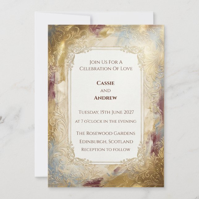 Gilded Vintage Marble Wedding Invitation (Front)