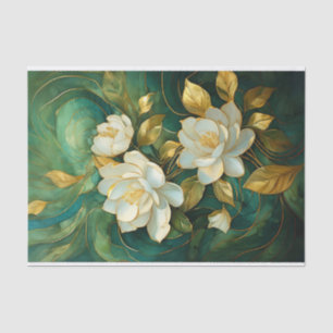 Gilded White Gardenia Trio, Formal Flowers Tissue Paper