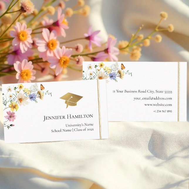 Gilded Wildflower Bouquet Graduation Name Card (Creator Uploaded)