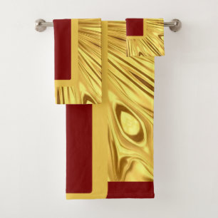 Gilded Zenith: Opulent Swirl   Crimson Gold Luxury Bath Towel Set