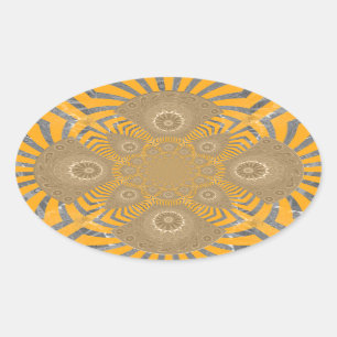 Gilded Zephyr: Elegance in Golden Yellow & Chrome Oval Sticker