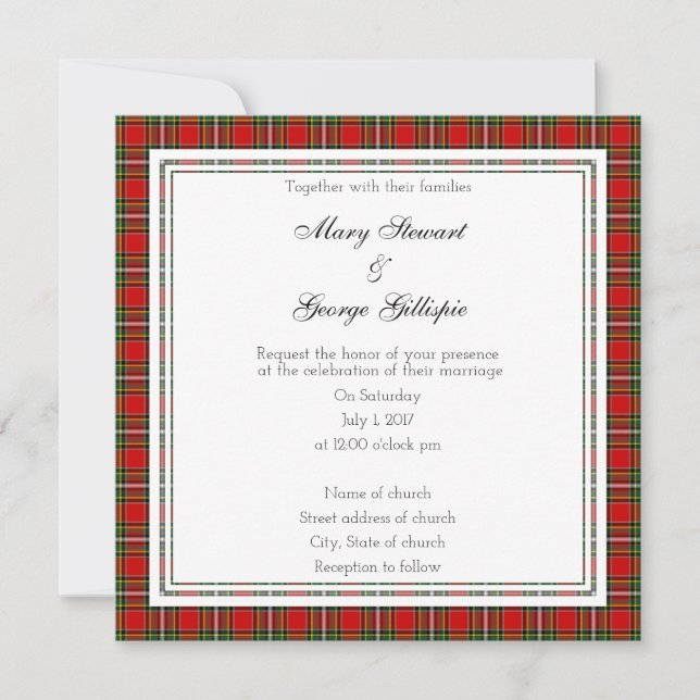 Gillispie Scottish Wedding Square Invitation (Front)