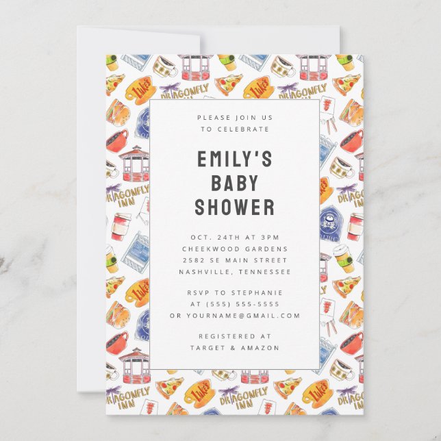 Gilmore Girls Watercolor Icons Baby Shower Invitation (Front)