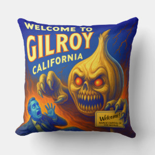 GILROY, CALIFORNIA 20" X 20" GARLIC THROW PILLOW.  PILLOW