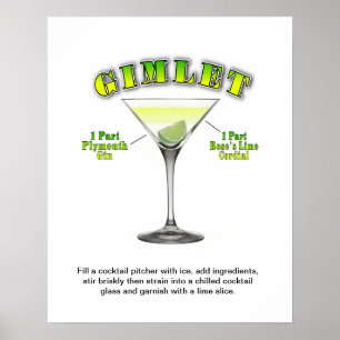 Gimlet Martini Cocktail Recette 16"x20" Poster d'a