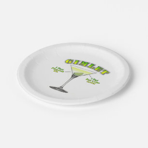 Gimlet Martini Cocktail Recipe Art Paper Plate