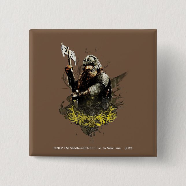 GIMLI™ With Axe Vector Collage 2 Inch Square Button (Front)