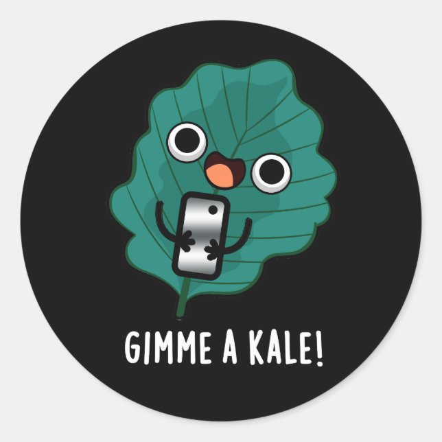 Gimme A Kale Funny Veggie Pun Dark BG Classic Round Sticker (Front)