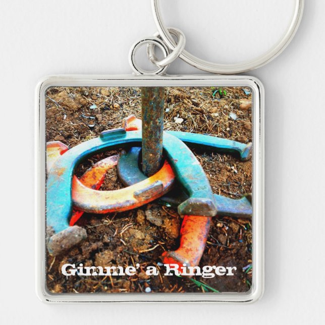 Gimme' a Ringer Horseshoe Pitching Gifts Keychain (Front)
