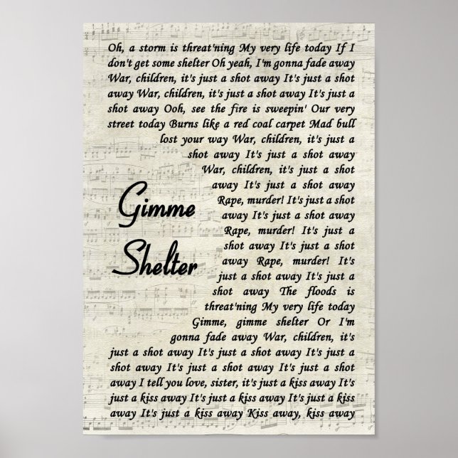Gimme Shelter Vintage Script Song Lyric Print (Front)