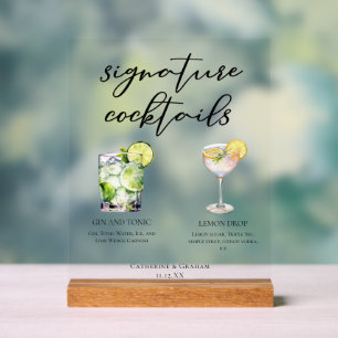 Gin and Tonic Lemon Drop Signature Cocktails Acrylic Sign