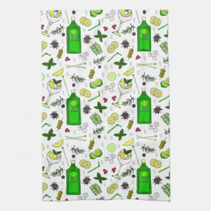 Gin and Tonic Lover Illustrated Cocktail Glasses Kitchen Towel