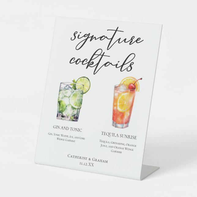 Gin and Tonic Tequila Sunrise Cocktails Menu Pedestal Sign (Front)