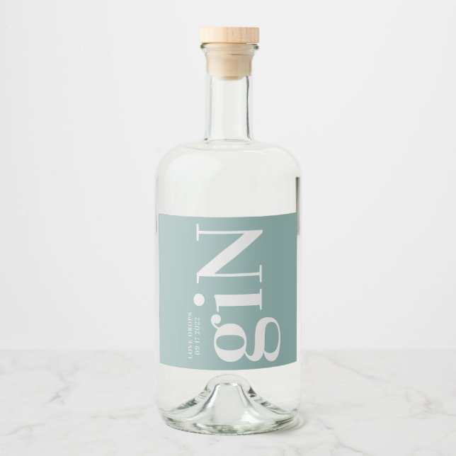 Gin Bottle Vert Moderne Simple Liquor Étiquette bo (Devant)