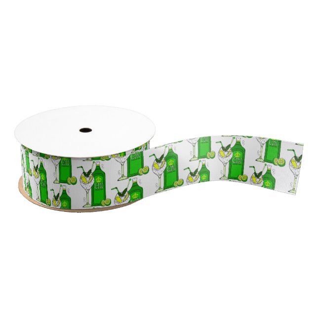Gin Drinker Gin Bottles and Cocktail Glasses Grosgrain Ribbon (Spool)