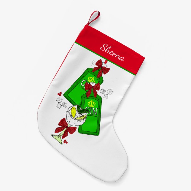 Gin Drinker Gingle Bells Hanging Bottles Funny Small Christmas Stocking (Front (Hanging))