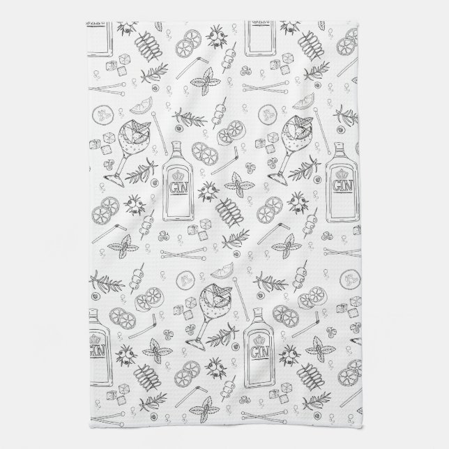 Gin Drinker Love Cocktails Mixologist Pattern Kitchen Towel (Vertical)