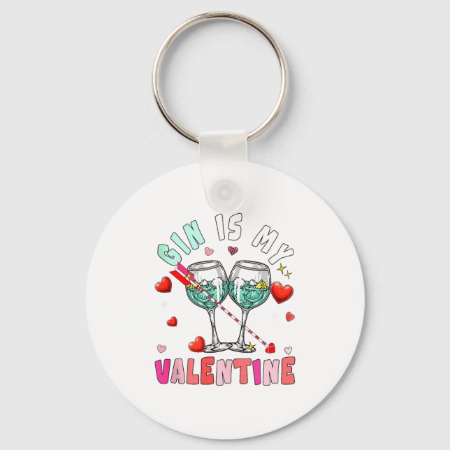 Gin Is My Valentine Hearts Matching Drinker Family Keychain (Front)